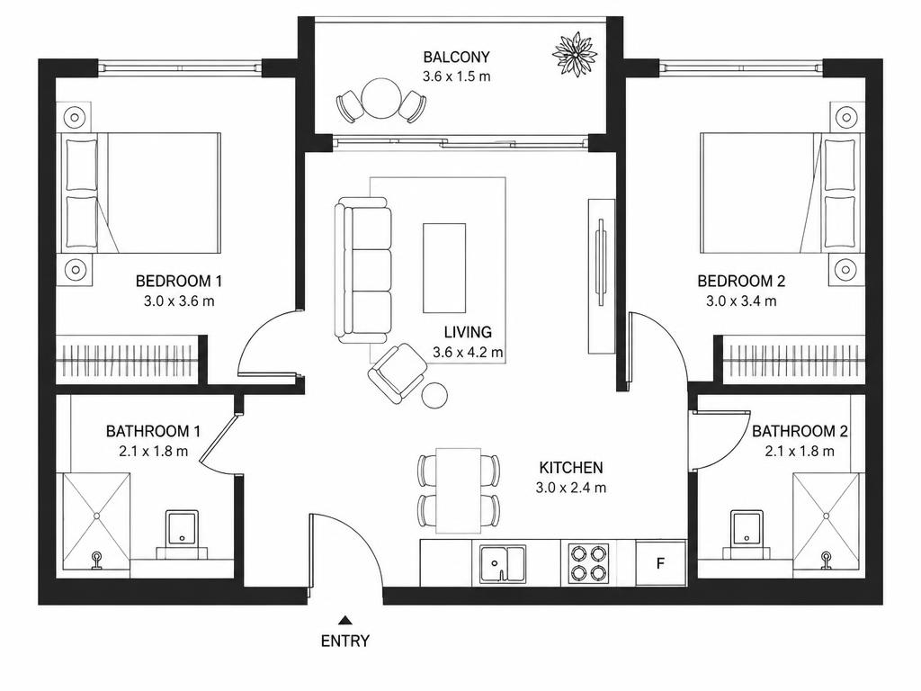 2 BHK floor plan